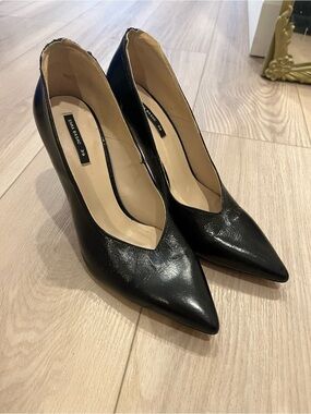 Zara Black Pointed Leather High Heels